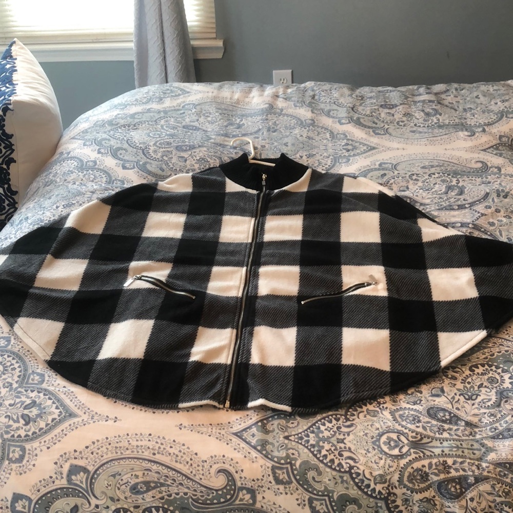 Le Moda Full Zip Buffalo Plaid Fleece Cape